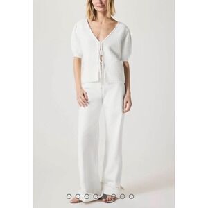 Splendid White Double Tie Sweater‎ Puff Sleeve Cardigan Top Large Feminine